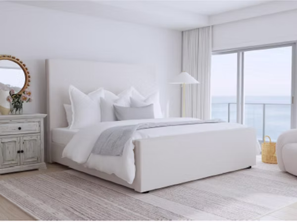 Queen Viv Upholstered Platform Bed in Linen